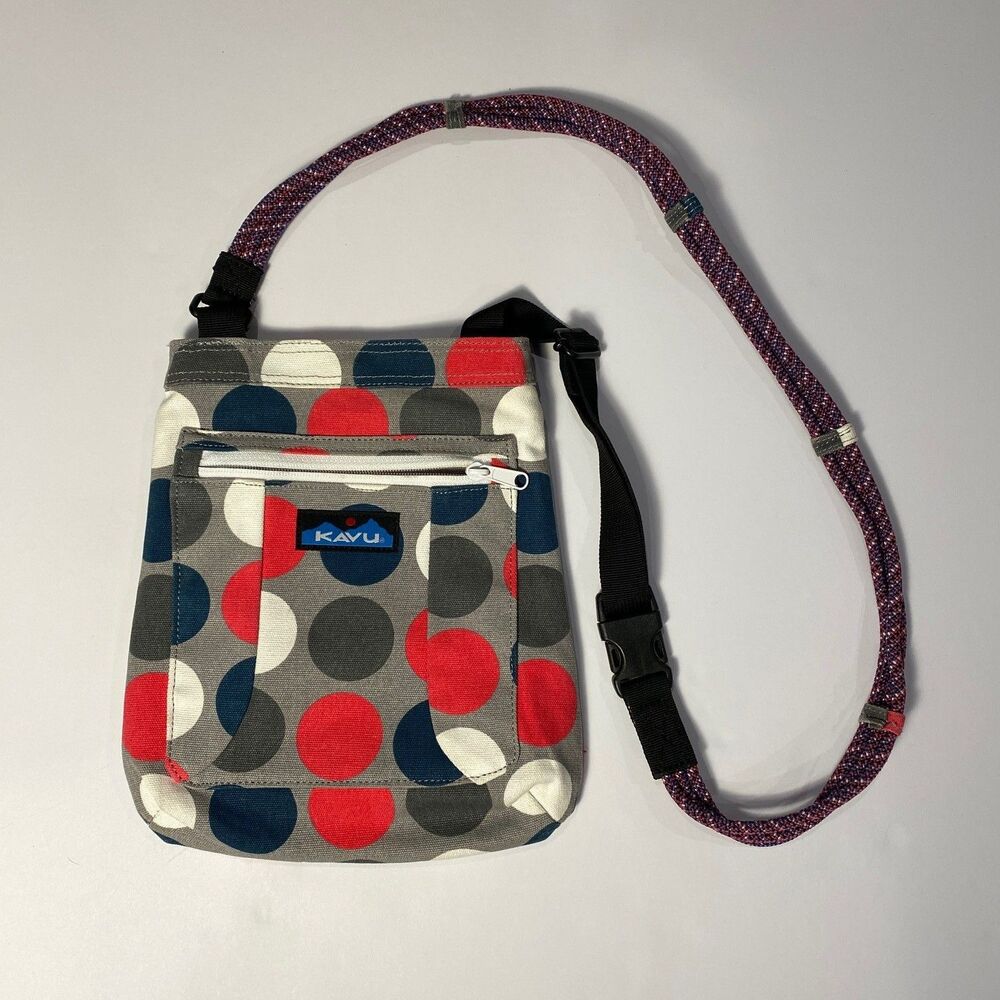 KAVU Keeper Crossbody Rope Bag Polka Dot Canvas Small Shoulder Bag Zip Pocket
